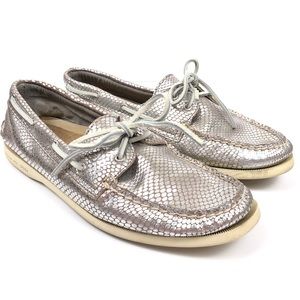 Sperry Top Sider Silver Python Flat Boat Shoes 11
